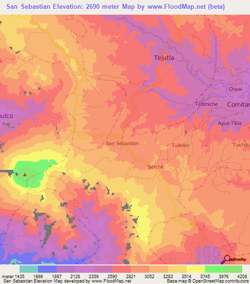 San Sebastian,Guatemala Elevation Map