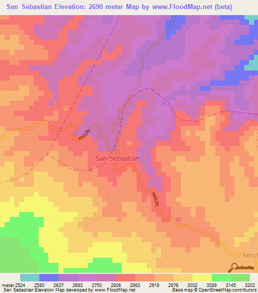 San Sebastian,Guatemala Elevation Map