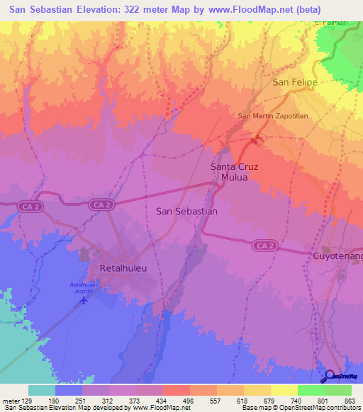 San Sebastian,Guatemala Elevation Map