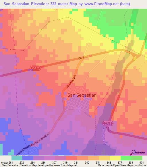 San Sebastian,Guatemala Elevation Map