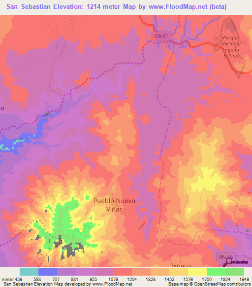 San Sebastian,Guatemala Elevation Map