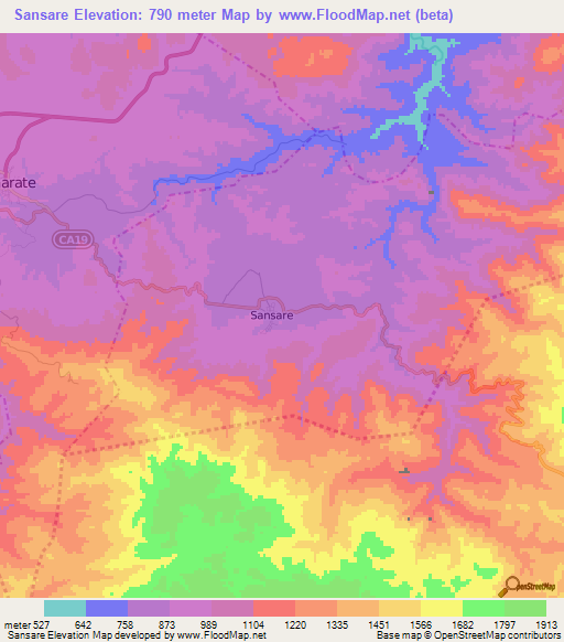 Sansare,Guatemala Elevation Map