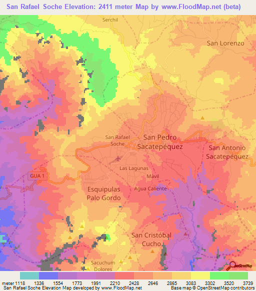 San Rafael Soche,Guatemala Elevation Map