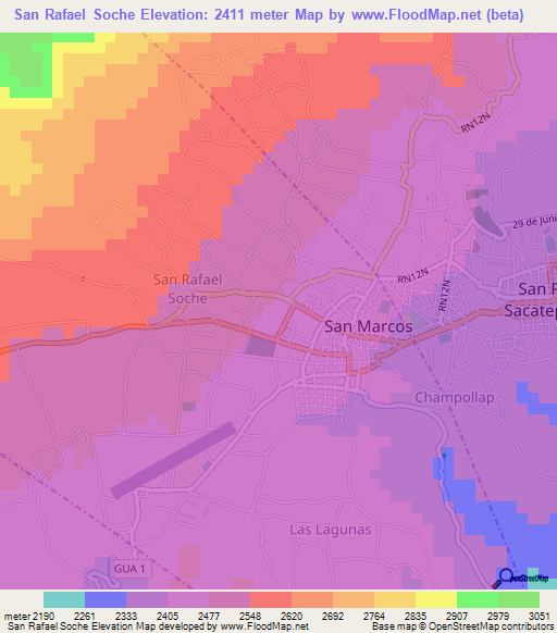 San Rafael Soche,Guatemala Elevation Map