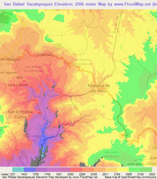 San Rafael Sacatepequez,Guatemala Elevation Map