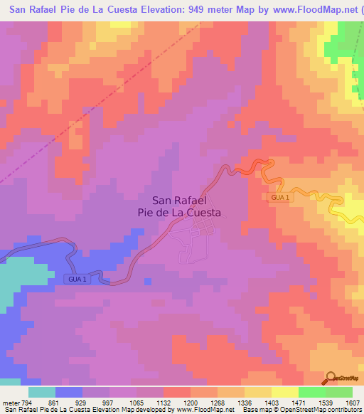 San Rafael Pie de La Cuesta,Guatemala Elevation Map