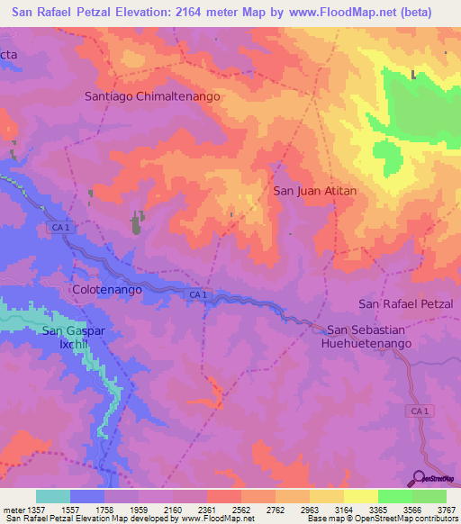 San Rafael Petzal,Guatemala Elevation Map