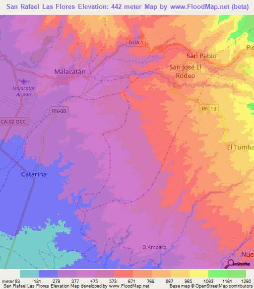 San Rafael Las Flores,Guatemala Elevation Map