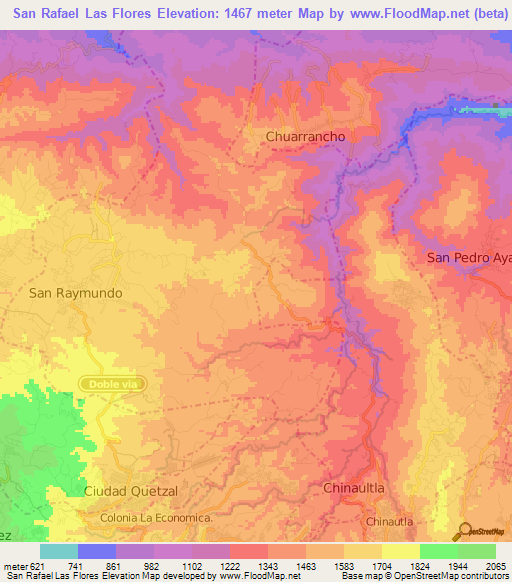 San Rafael Las Flores,Guatemala Elevation Map