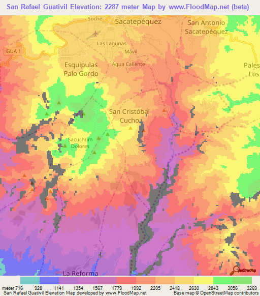 San Rafael Guativil,Guatemala Elevation Map