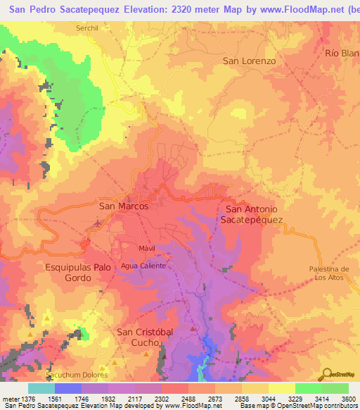 San Pedro Sacatepequez,Guatemala Elevation Map