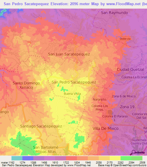 San Pedro Sacatepequez,Guatemala Elevation Map