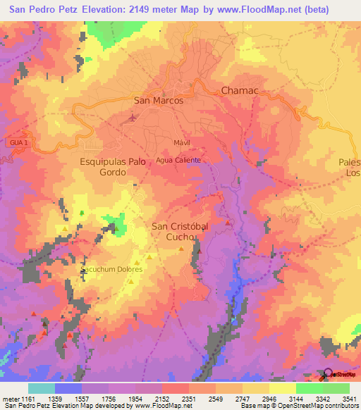 San Pedro Petz,Guatemala Elevation Map