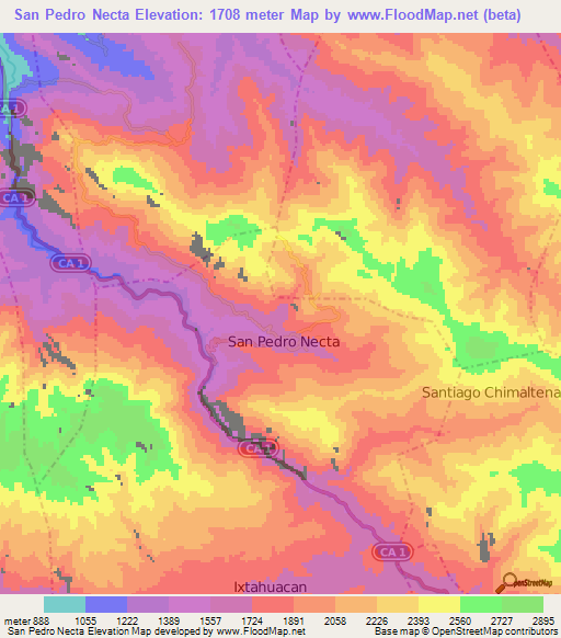 San Pedro Necta,Guatemala Elevation Map