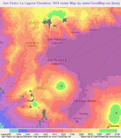 San Pedro La Laguna,Guatemala Elevation Map