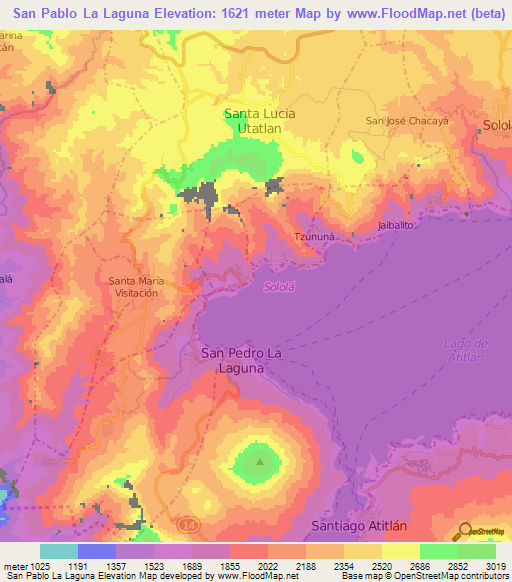 San Pablo La Laguna,Guatemala Elevation Map