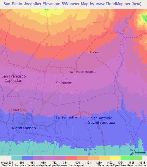 San Pablo Jocopilas,Guatemala Elevation Map