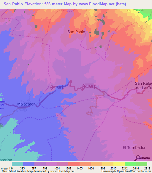 San Pablo,Guatemala Elevation Map