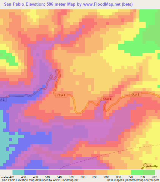 San Pablo,Guatemala Elevation Map