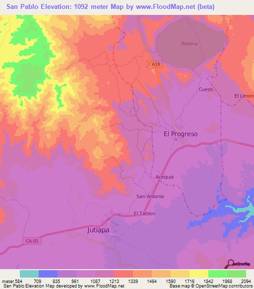 San Pablo,Guatemala Elevation Map