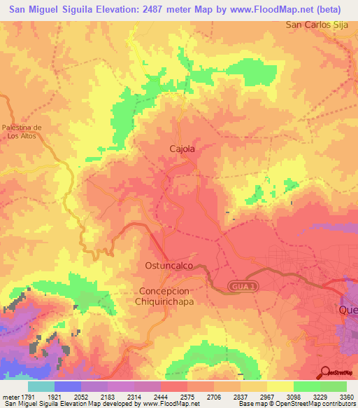 San Miguel Siguila,Guatemala Elevation Map