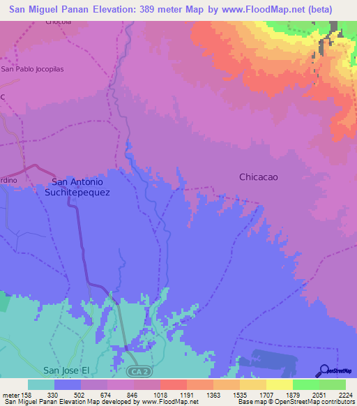 San Miguel Panan,Guatemala Elevation Map