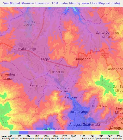 San Miguel Morazan,Guatemala Elevation Map