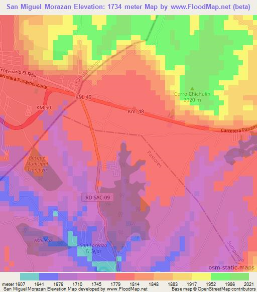 San Miguel Morazan,Guatemala Elevation Map