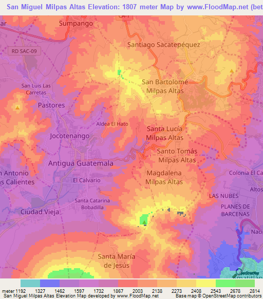 San Miguel Milpas Altas,Guatemala Elevation Map