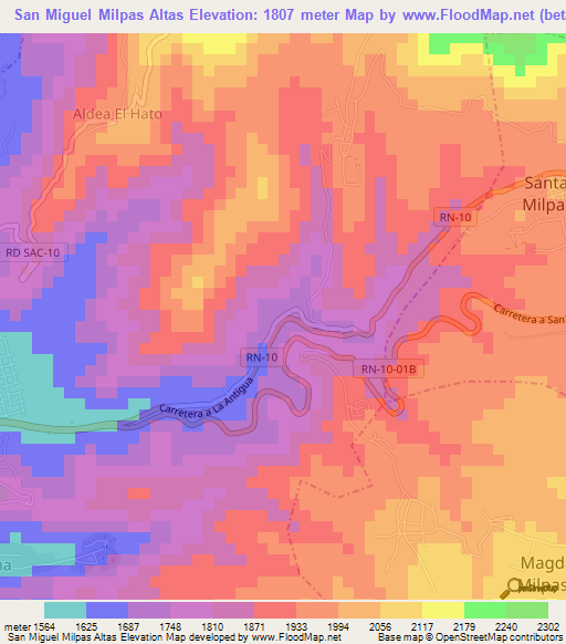 San Miguel Milpas Altas,Guatemala Elevation Map