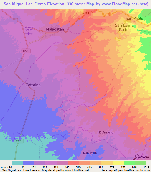 San Miguel Las Flores,Guatemala Elevation Map