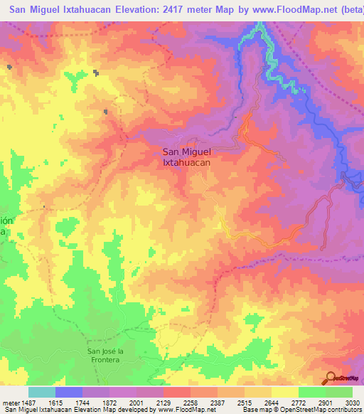 San Miguel Ixtahuacan,Guatemala Elevation Map