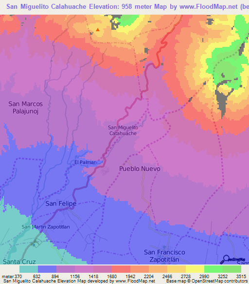 San Miguelito Calahuache,Guatemala Elevation Map