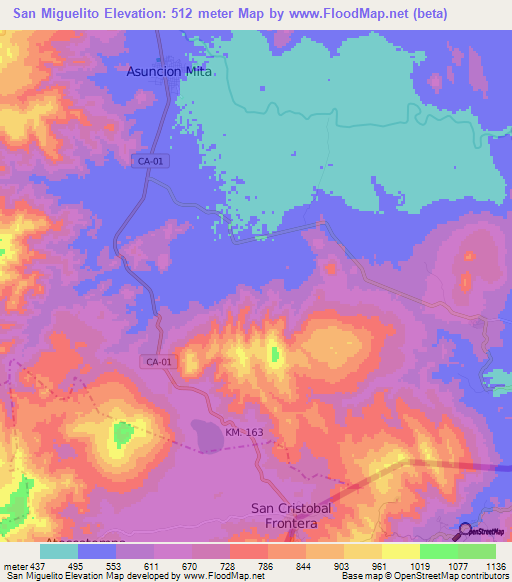 San Miguelito,Guatemala Elevation Map