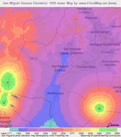 San Miguel Duenas,Guatemala Elevation Map