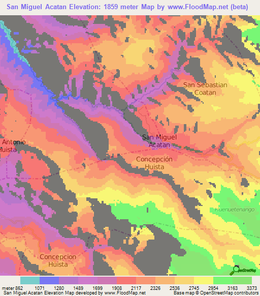 San Miguel Acatan,Guatemala Elevation Map