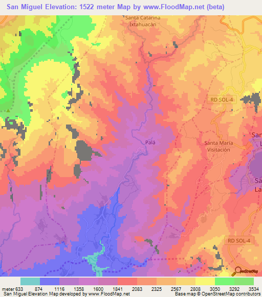 San Miguel,Guatemala Elevation Map