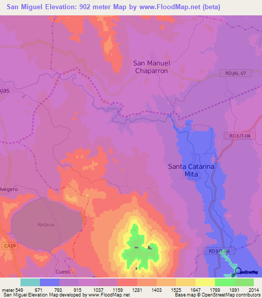 San Miguel,Guatemala Elevation Map