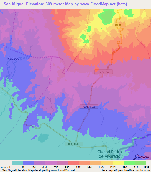 San Miguel,Guatemala Elevation Map