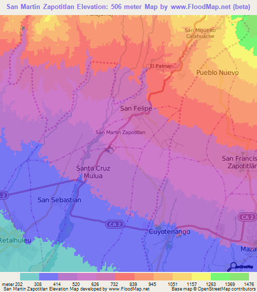 San Martin Zapotitlan,Guatemala Elevation Map