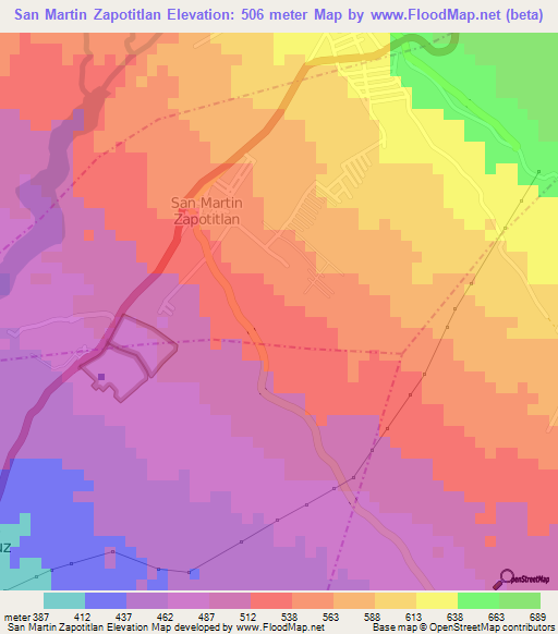 San Martin Zapotitlan,Guatemala Elevation Map