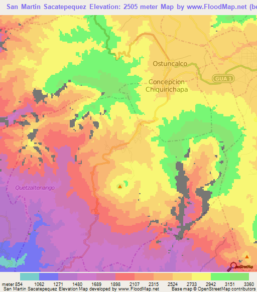 San Martin Sacatepequez,Guatemala Elevation Map