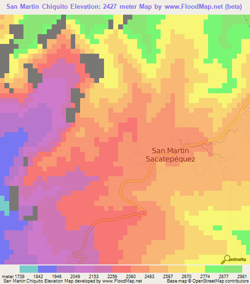 San Martin Chiquito,Guatemala Elevation Map