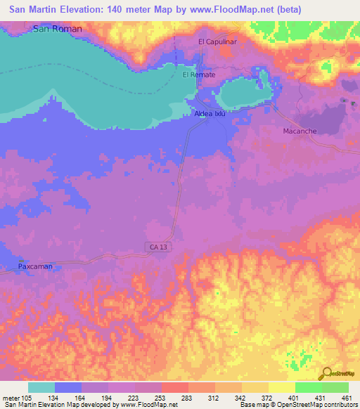 San Martin,Guatemala Elevation Map