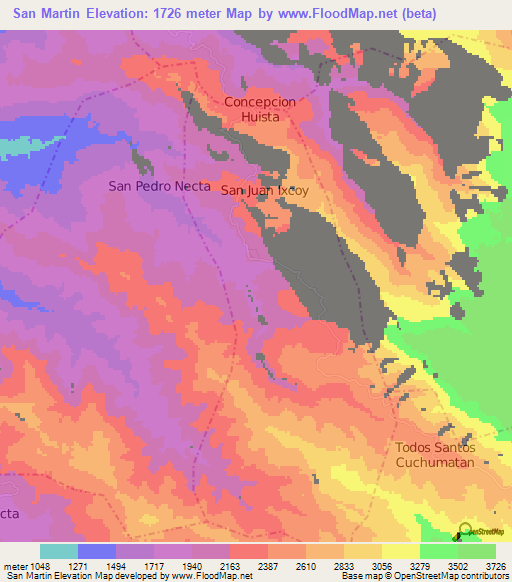 San Martin,Guatemala Elevation Map