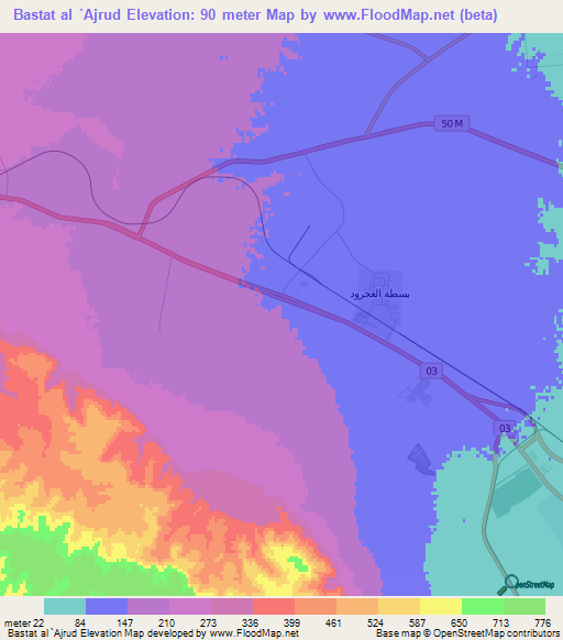 Bastat al `Ajrud,Egypt Elevation Map