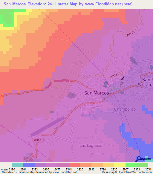 San Marcos,Guatemala Elevation Map