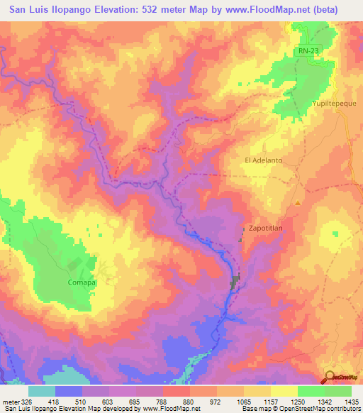 San Luis Ilopango,Guatemala Elevation Map