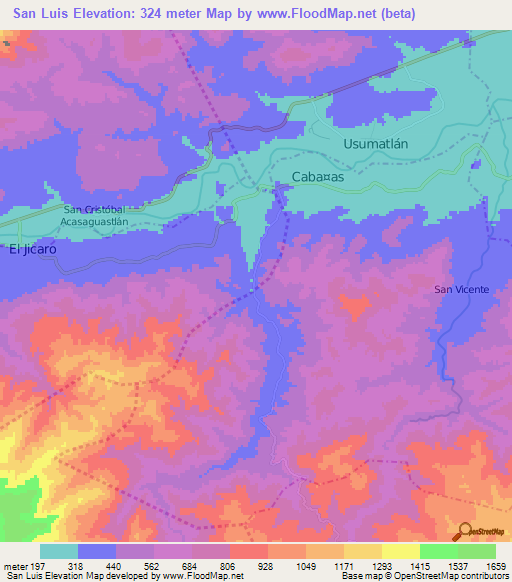 San Luis,Guatemala Elevation Map