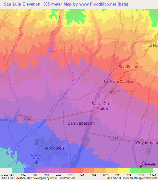 San Luis,Guatemala Elevation Map